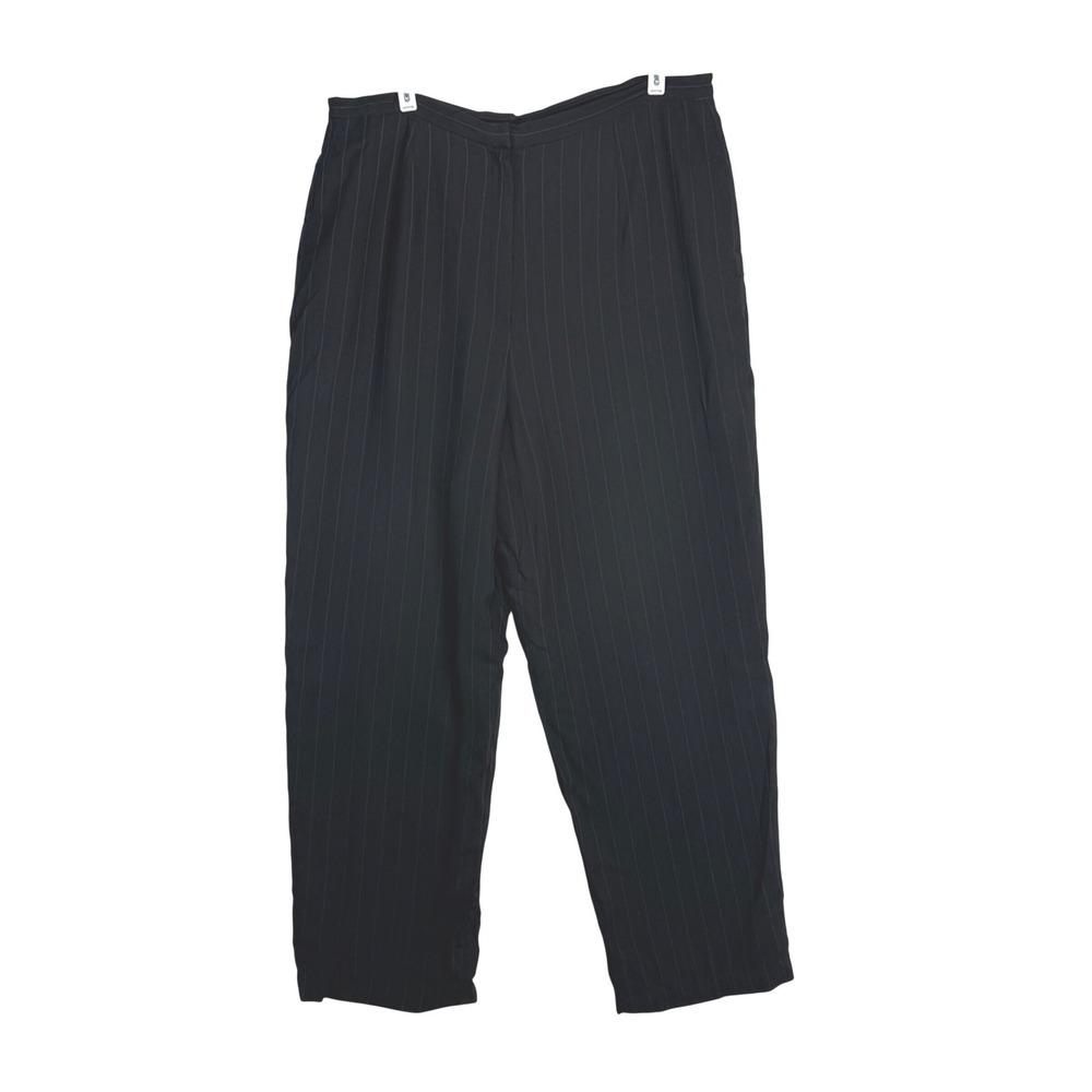Talbots Womens Black Pinstripe Wool Blend Straight Leg Lined Dress Pants Size 16